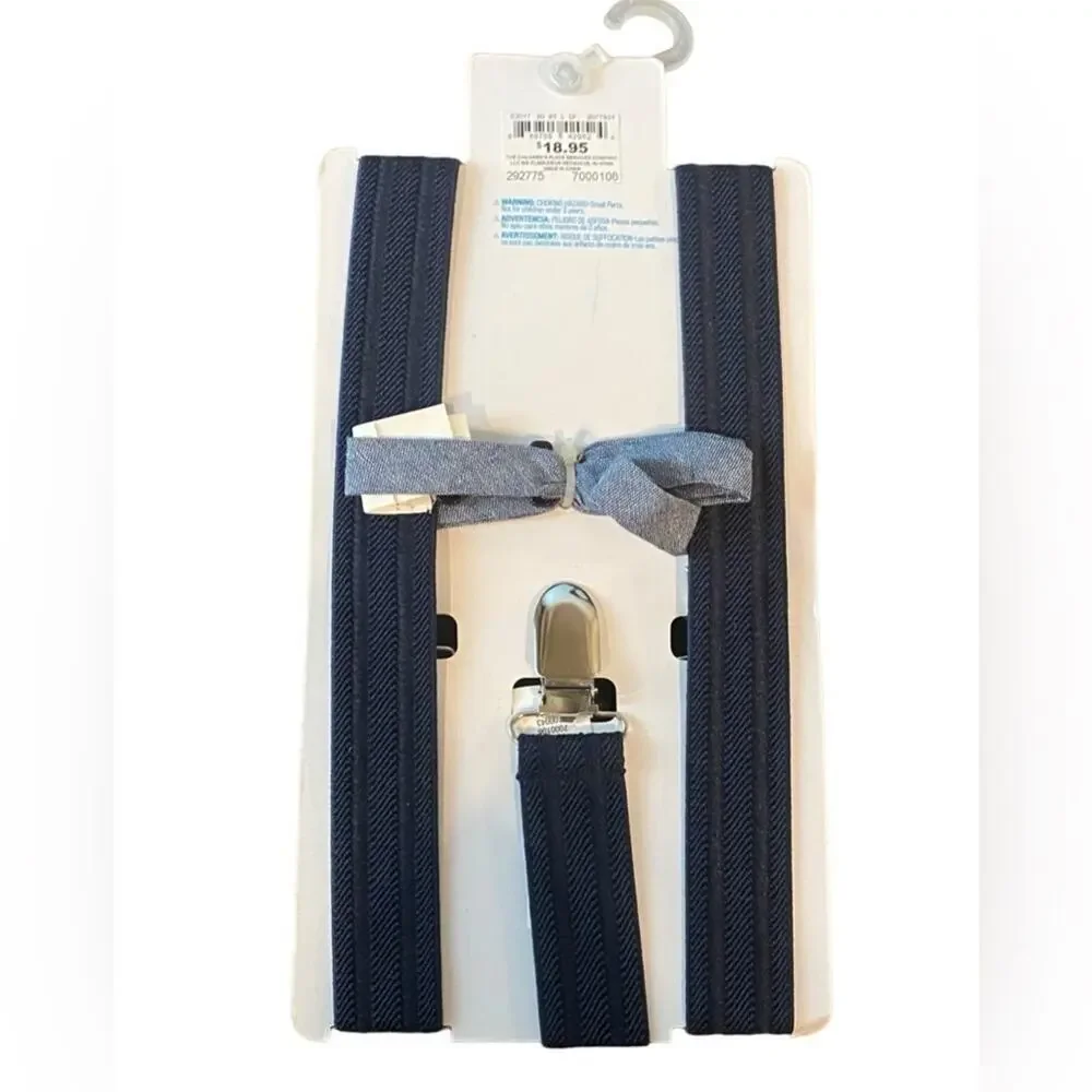 The Children's Place Chambray Matching Bow Tie And Suspender Size 7-14 - NWT